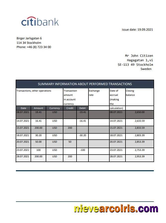 Sweden Citibank excel pdf